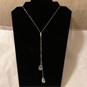 Express Gold Tone Clear Glass Pendant Necklace Elegant Style Fashion